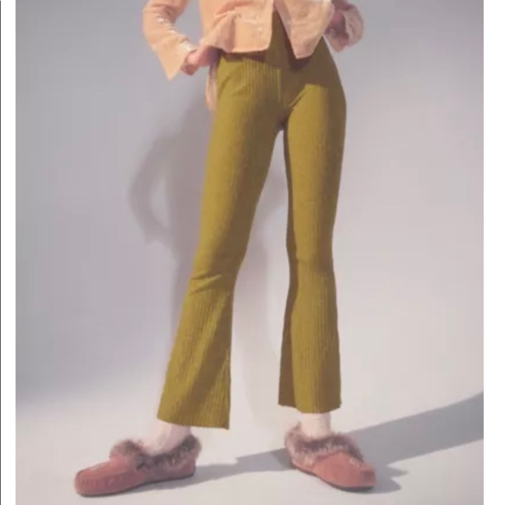Urban Outfitters Green Ribbed Flare Pants